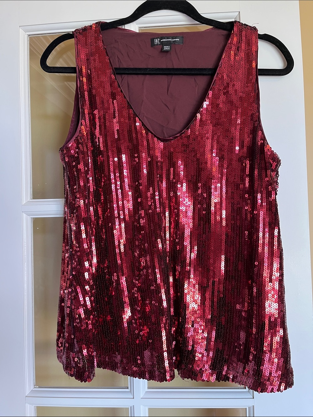 INC International Concepts Burgundy Red Sequin V-Neck Tank
